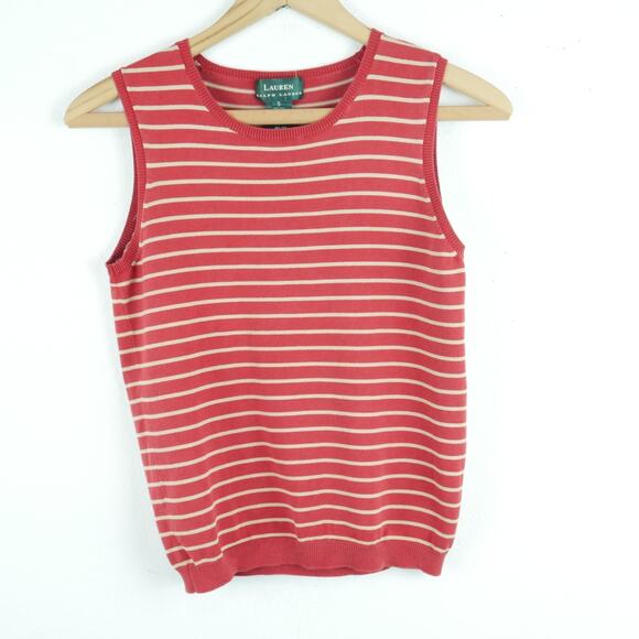 Vintage Lauren Ralph Lauren Small Silk Knit Tank Top Red Stripe Preppy Heritage - Picture 1 of 8